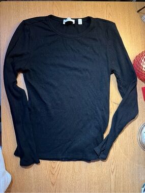 T.J.Maxx Black Ribbed Crew Neck Long Sleeve Top